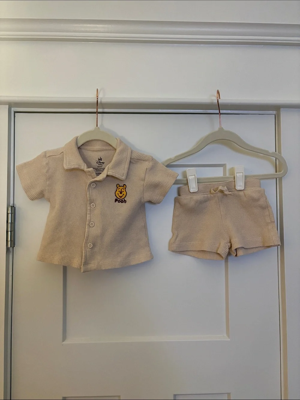 Disney Baby Beige Waffle Knit Winnie the Pooh Short Matching Set 3-6 Months